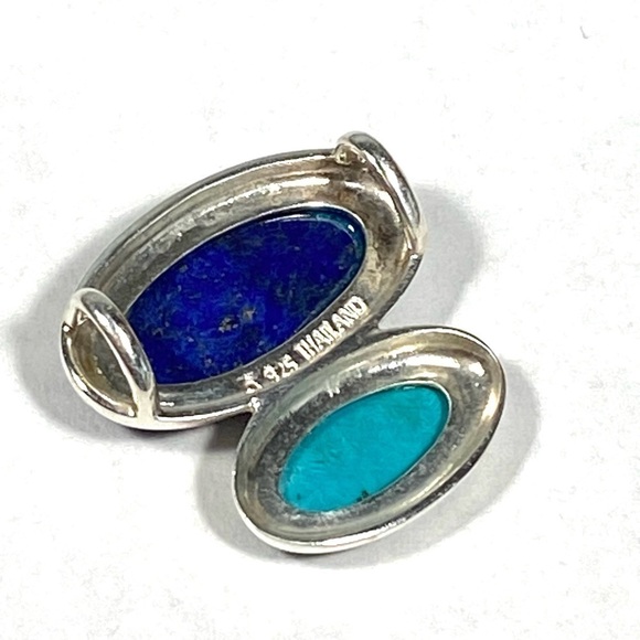 925 Thailand Pendant Sterling Silver Lapis Lazuli Turquoise? 4.56g Vintage - Picture 3 of 7